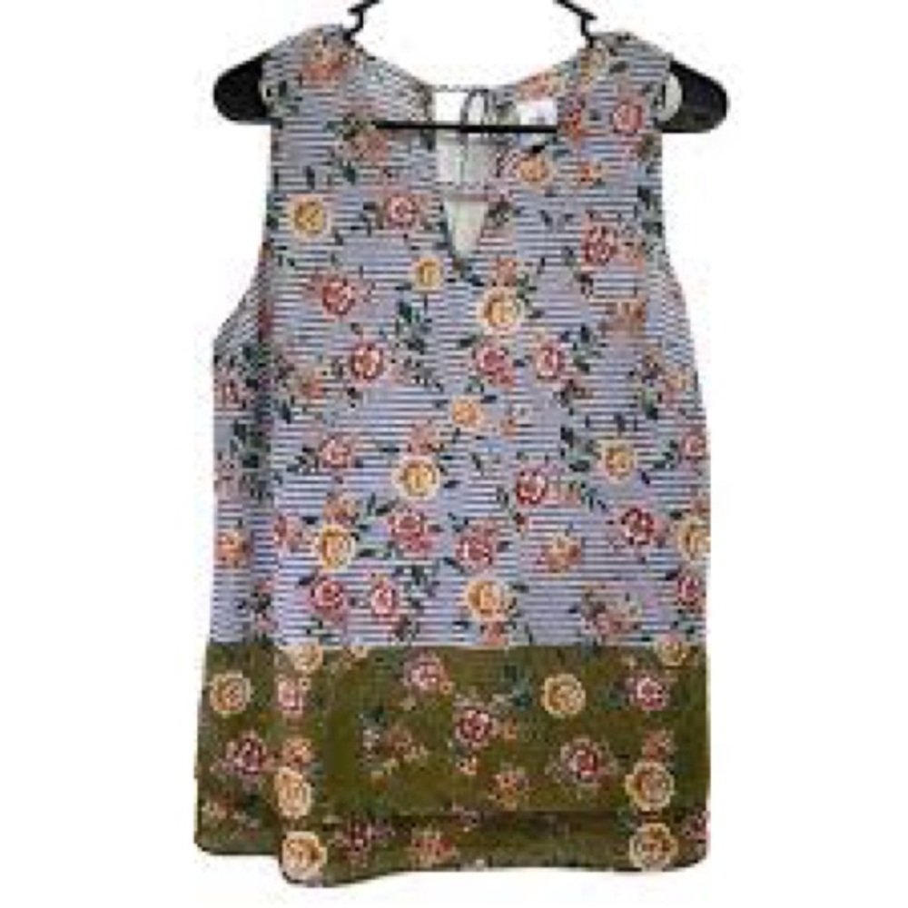 CAbi Blue and Green Floral Striped Blouse - Picture 2 of 7